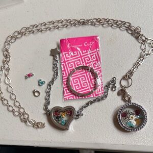 Origami Owl Silver Heart and Round Locket Set